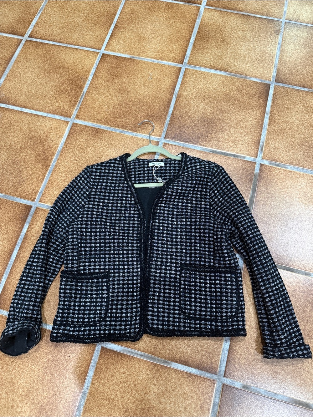 Max Studio Black and White Tweed Open-Front Jacket